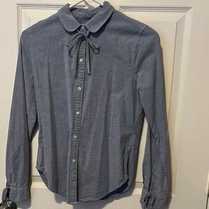 Abercrombie & Fitch Dusty Blue Tie-Neck Button Front Shirt